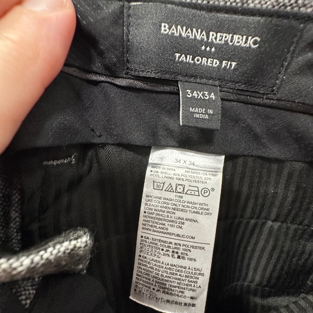 Banana Republic 34x34 Tailored Fit Grey Wool Blend Tweed Trousers Academia Work - Picture 3 of 5